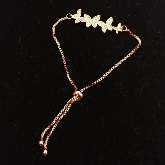 Rose Gold Rolo Slide Pull Bracelet Butterfly Design - Picture 3 of 4